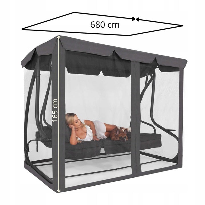 Plasa protectie insecte pentru leagan de gradina, cu fermoar vertical, 165x680 cm, gri