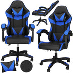 Scaun birou pentru gaming, ergonomic, suport lombar si tetiera, 114-123x55x50 cm, negru si albastru