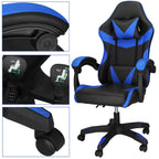 Scaun birou pentru gaming, ergonomic, suport lombar si tetiera, 114-123x55x50 cm, negru si albastru
