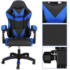 Scaun birou pentru gaming, ergonomic, suport lombar si tetiera, 114-123x55x50 cm, negru si albastru