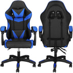 Scaun birou pentru gaming, ergonomic, suport lombar si tetiera, 114-123x55x50 cm, negru si albastru