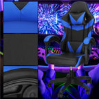 Scaun birou pentru gaming, ergonomic, suport lombar si tetiera, 114-123x55x50 cm, negru si albastru