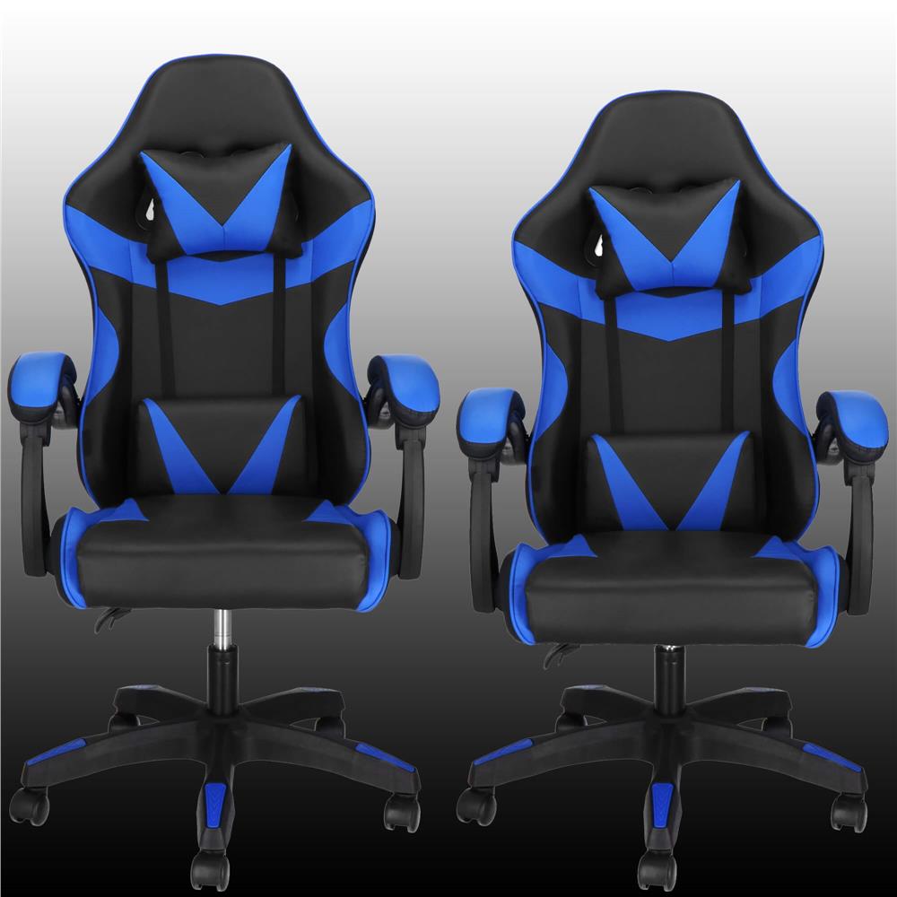 Scaun birou pentru gaming, ergonomic, suport lombar si tetiera, 114-123x55x50 cm, negru si albastru