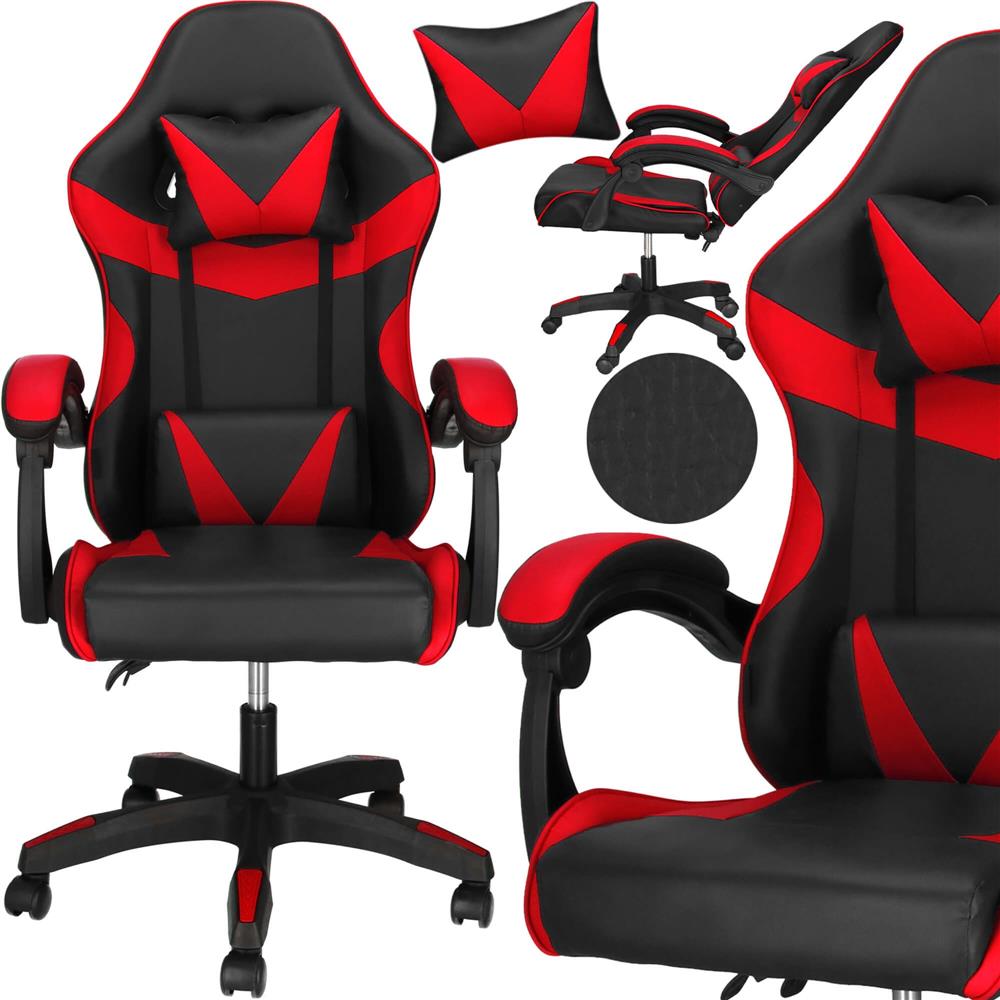 Scaun birou pentru gaming, ergonomic, suport lombar si tetiera, 114-123x55x50 cm, negru si rosu