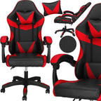 Scaun birou pentru gaming, ergonomic, suport lombar si tetiera, 114-123x55x50 cm, negru si rosu