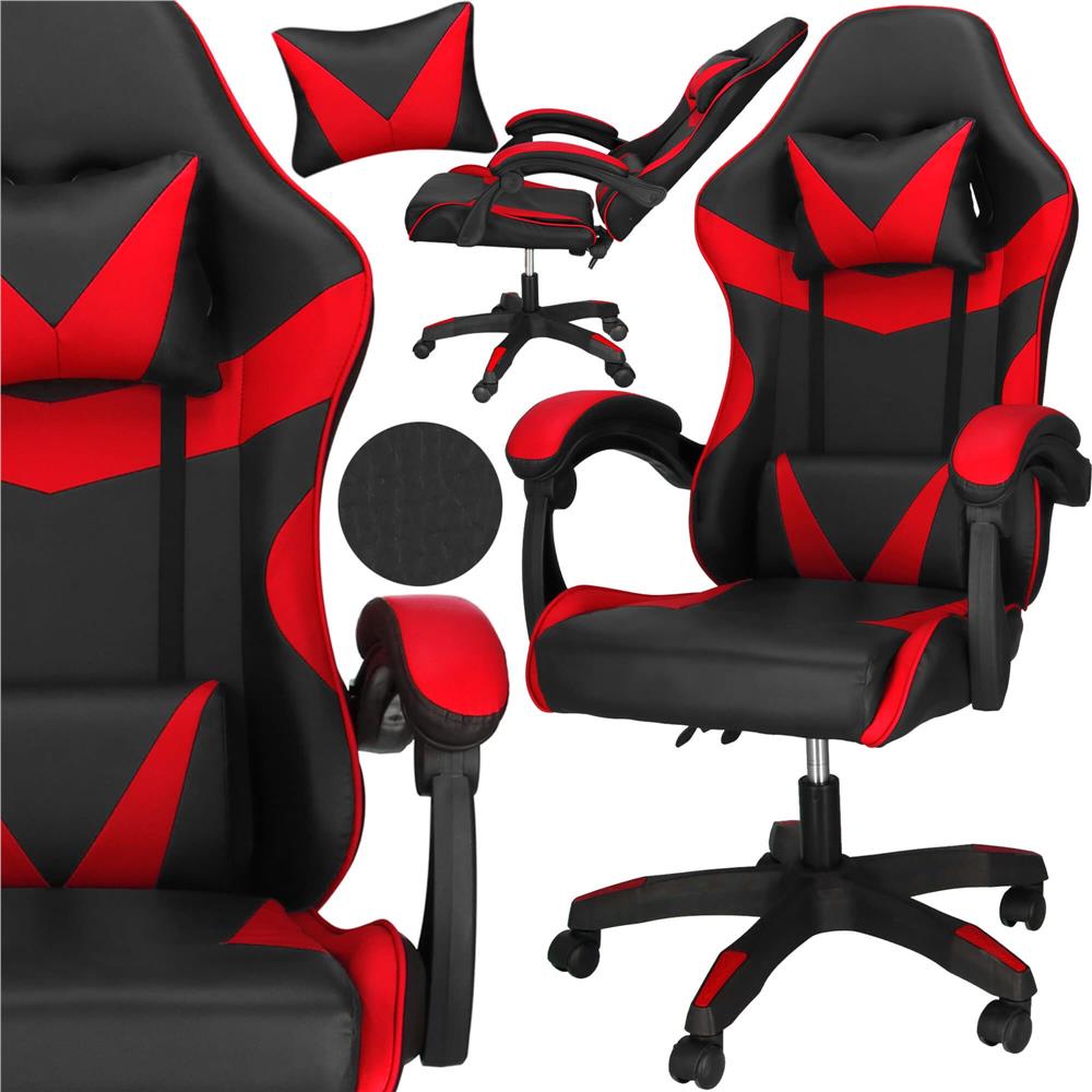 Scaun birou pentru gaming, ergonomic, suport lombar si tetiera, 114-123x55x50 cm, negru si rosu