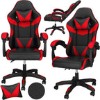 Scaun birou pentru gaming, ergonomic, suport lombar si tetiera, 114-123x55x50 cm, negru si rosu