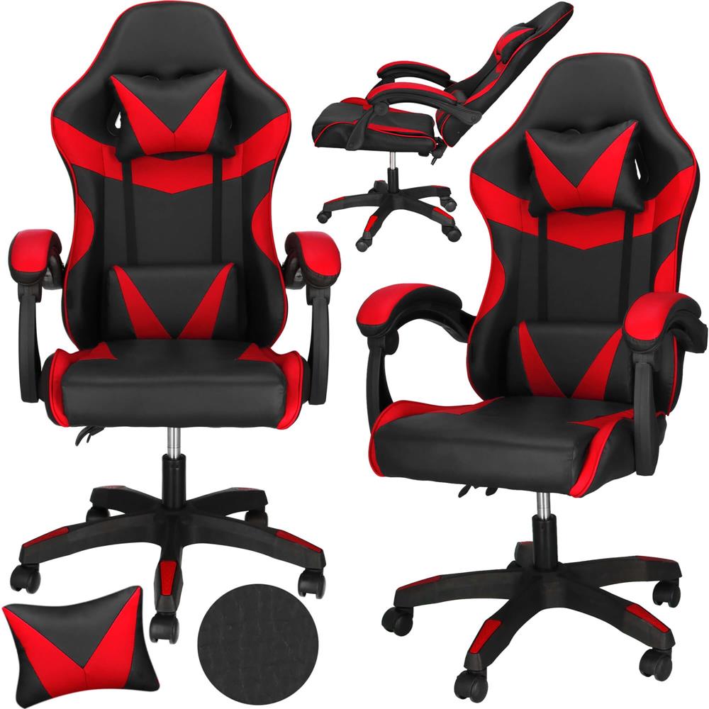 Scaun birou pentru gaming, ergonomic, suport lombar si tetiera, 114-123x55x50 cm, negru si rosu