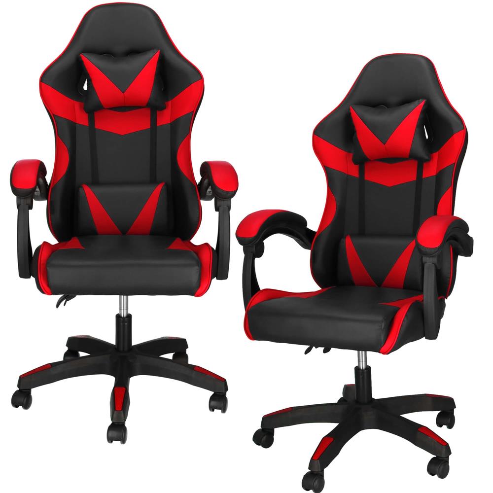 Scaun birou pentru gaming, ergonomic, suport lombar si tetiera, 114-123x55x50 cm, negru si rosu
