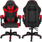 Scaun birou pentru gaming, ergonomic, suport lombar si tetiera, 114-123x55x50 cm, negru si rosu