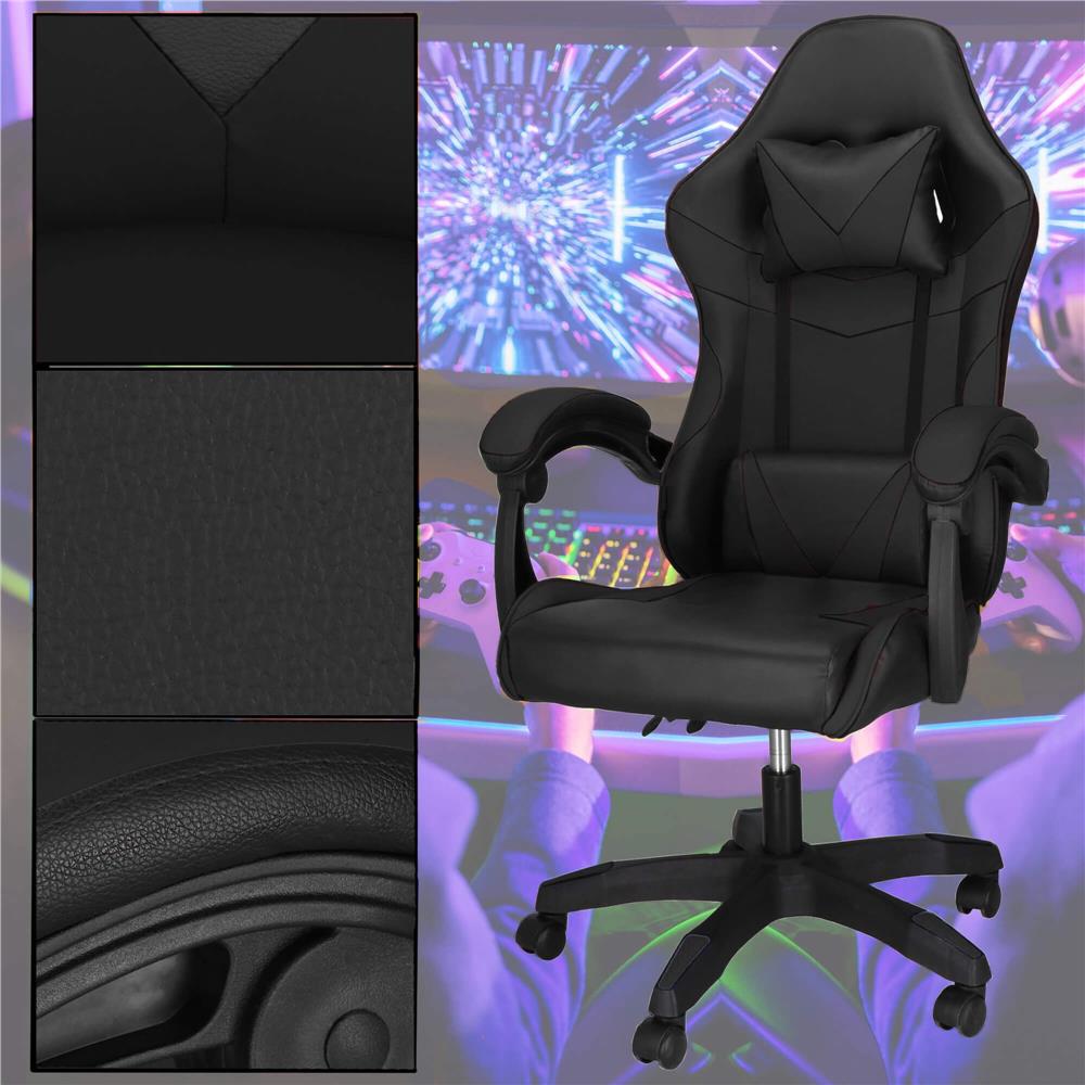 Scaun birou pentru gaming, ergonomic, suport lombar si tetiera, 114-123x55x50 cm, negru