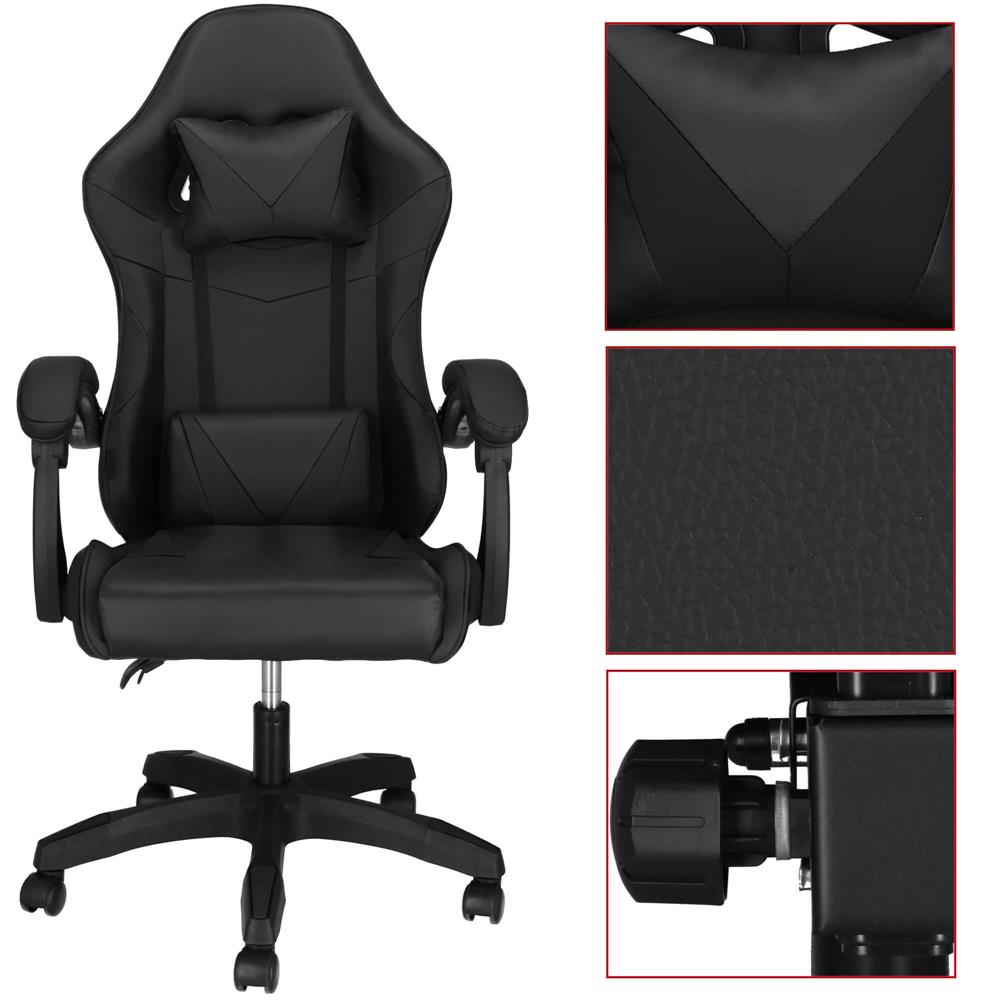 Scaun birou pentru gaming, ergonomic, suport lombar si tetiera, 114-123x55x50 cm, negru