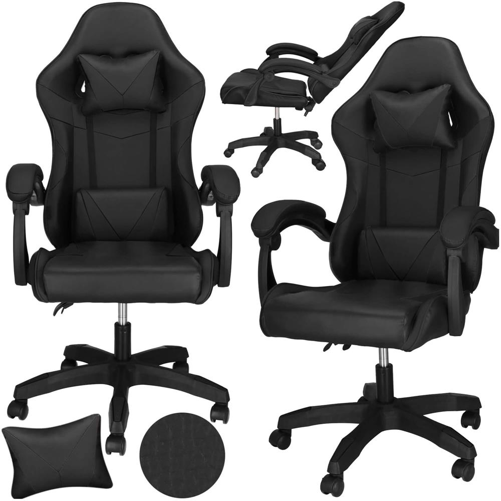Scaun birou pentru gaming, ergonomic, suport lombar si tetiera, 114-123x55x50 cm, negru