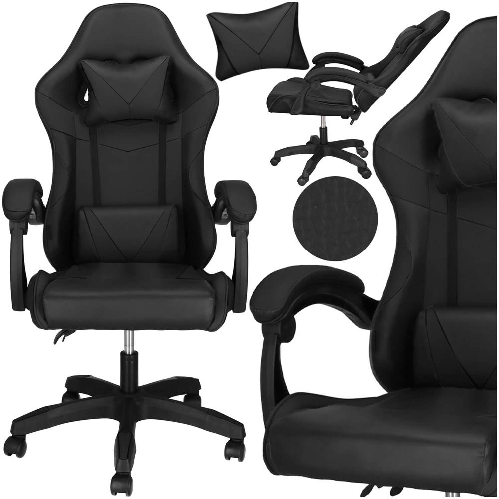 Scaun birou pentru gaming, ergonomic, suport lombar si tetiera, 114-123x55x50 cm, negru