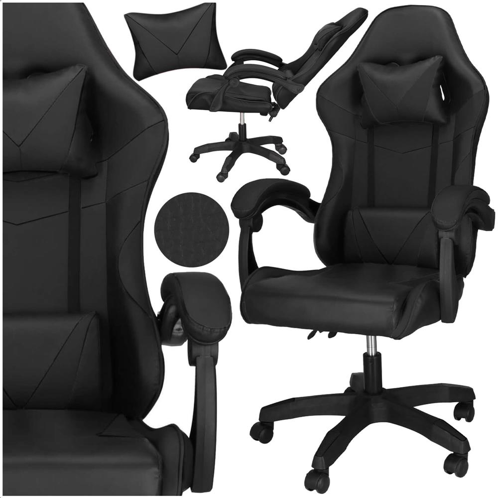 Scaun birou pentru gaming, ergonomic, suport lombar si tetiera, 114-123x55x50 cm, negru