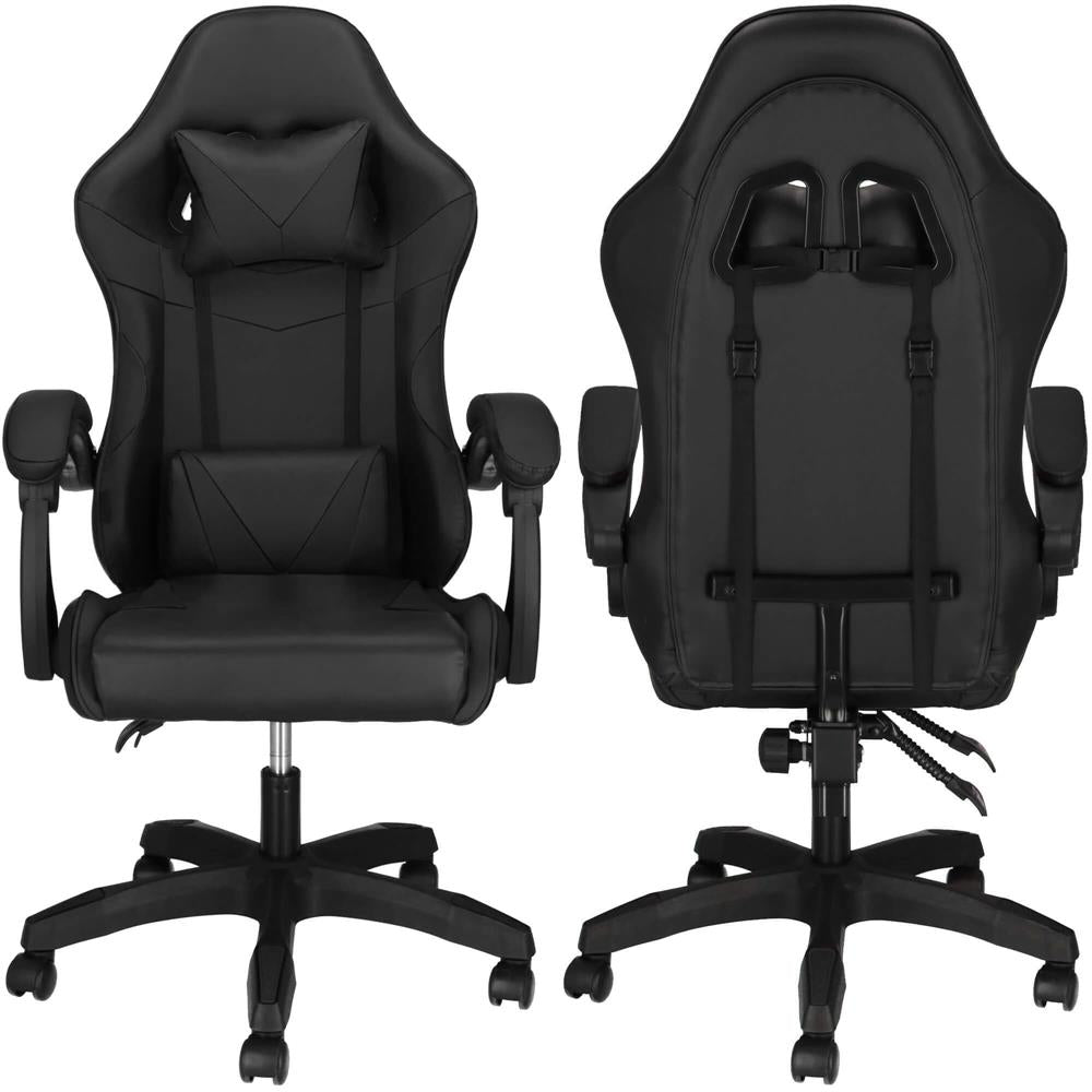 Scaun birou pentru gaming, ergonomic, suport lombar si tetiera, 114-123x55x50 cm, negru