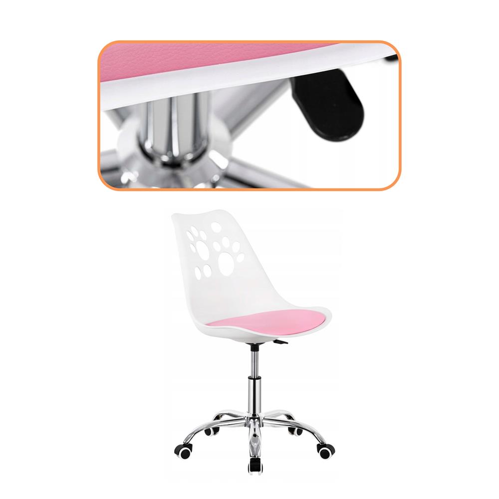 Scaun birou ergonomic, cu sezut din spuma, reglabil pe inaltime, maxim 120 kg, 90x49x48 cm, alb si roz