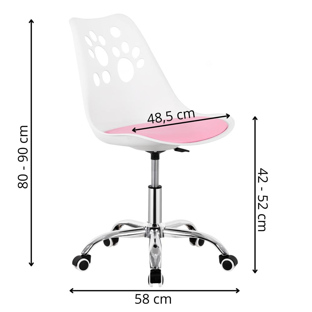 Scaun birou ergonomic, cu sezut din spuma, reglabil pe inaltime, maxim 120 kg, 90x49x48 cm, alb si roz