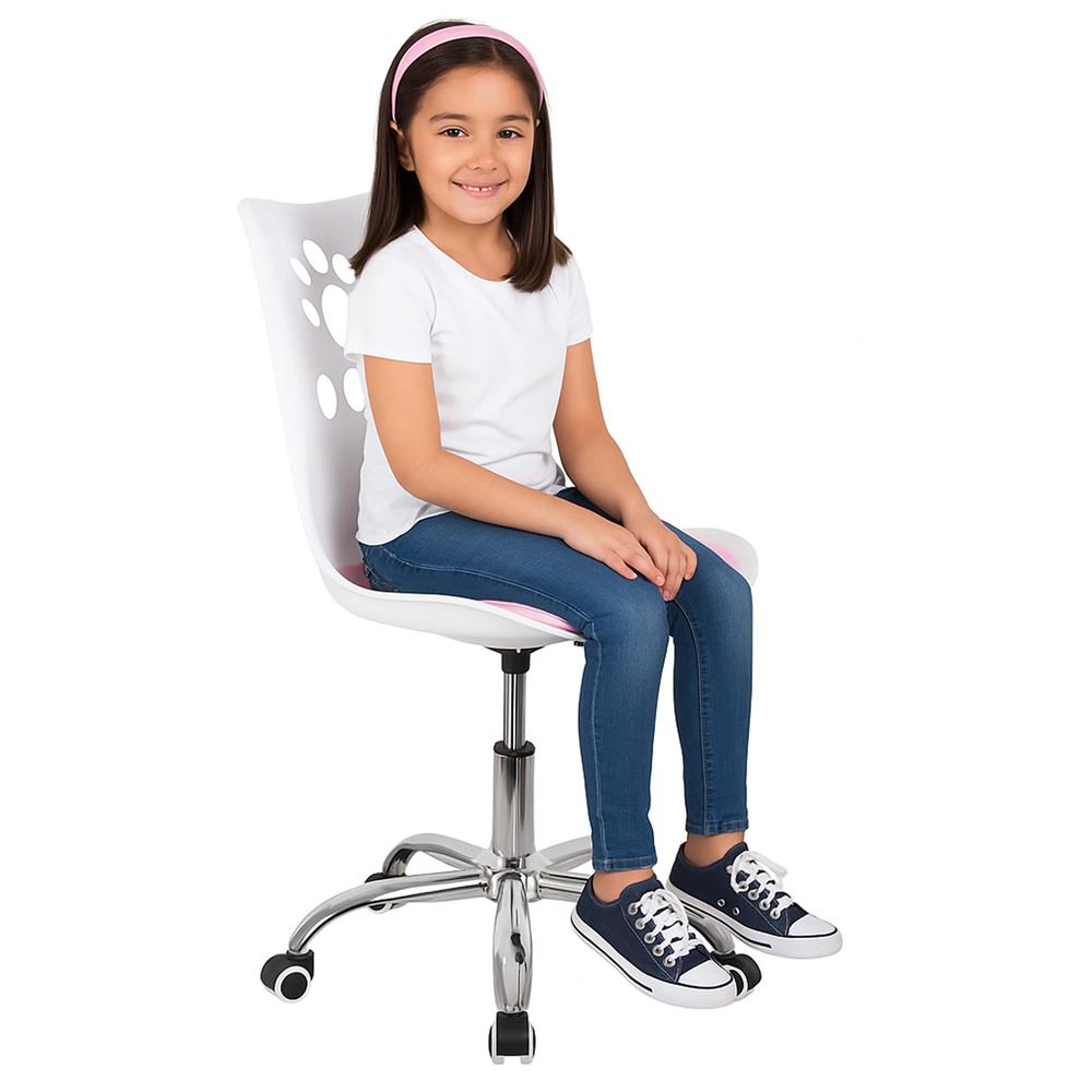 Scaun birou ergonomic, cu sezut din spuma, reglabil pe inaltime, maxim 120 kg, 90x49x48 cm, alb si roz