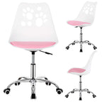 Scaun birou ergonomic, cu sezut din spuma, reglabil pe inaltime, maxim 120 kg, 90x49x48 cm, alb si roz