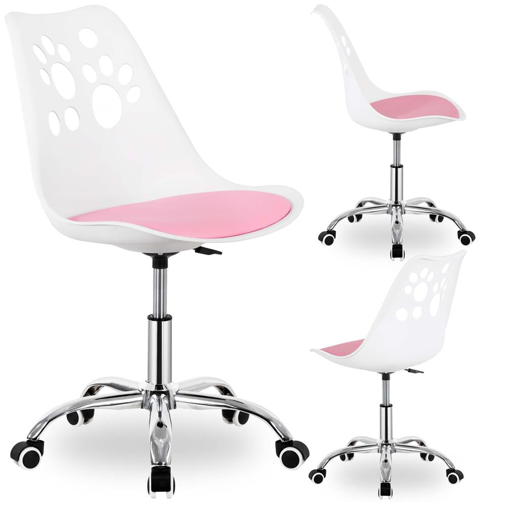 Scaun birou ergonomic, cu sezut din spuma, reglabil pe inaltime, maxim 120 kg, 90x49x48 cm, alb si roz