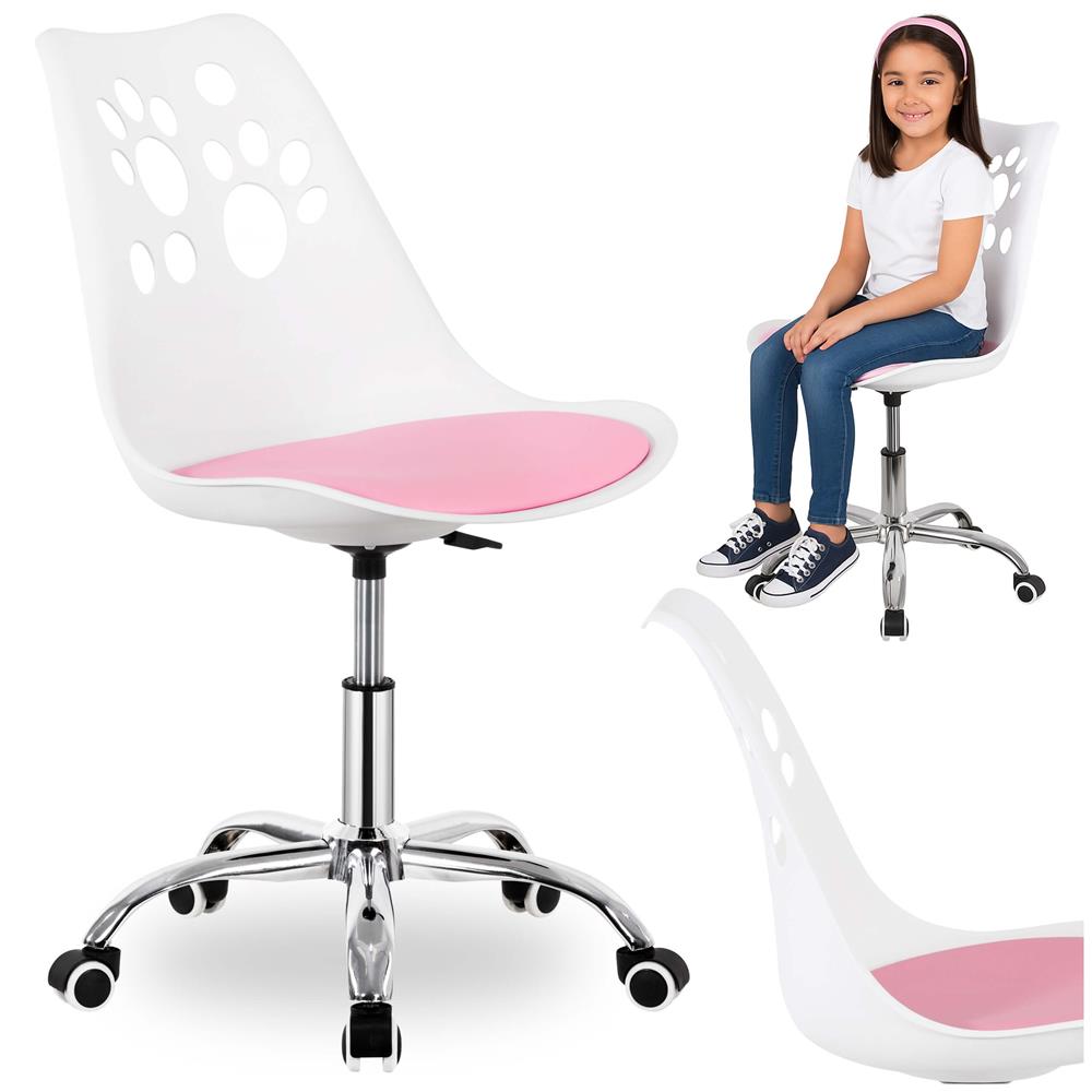 Scaun birou ergonomic, cu sezut din spuma, reglabil pe inaltime, maxim 120 kg, 90x49x48 cm, alb si roz