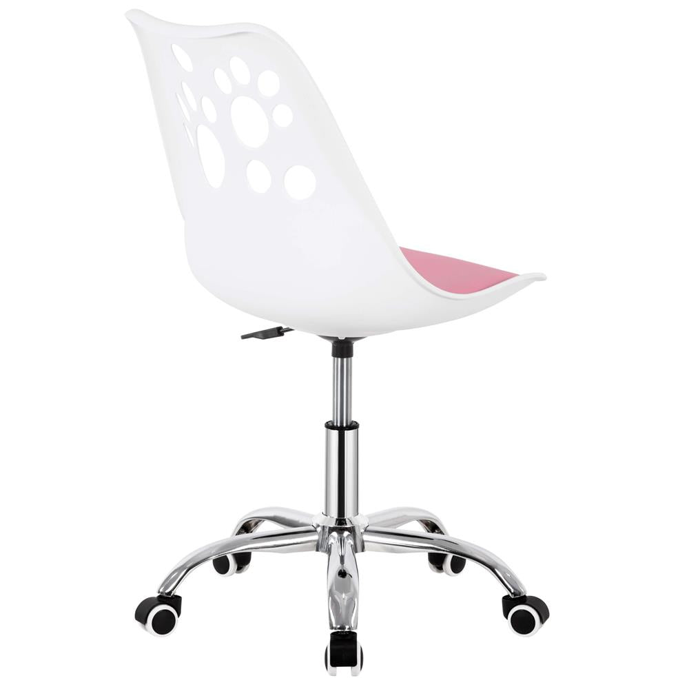 Scaun birou ergonomic, cu sezut din spuma, reglabil pe inaltime, maxim 120 kg, 90x49x48 cm, alb si roz