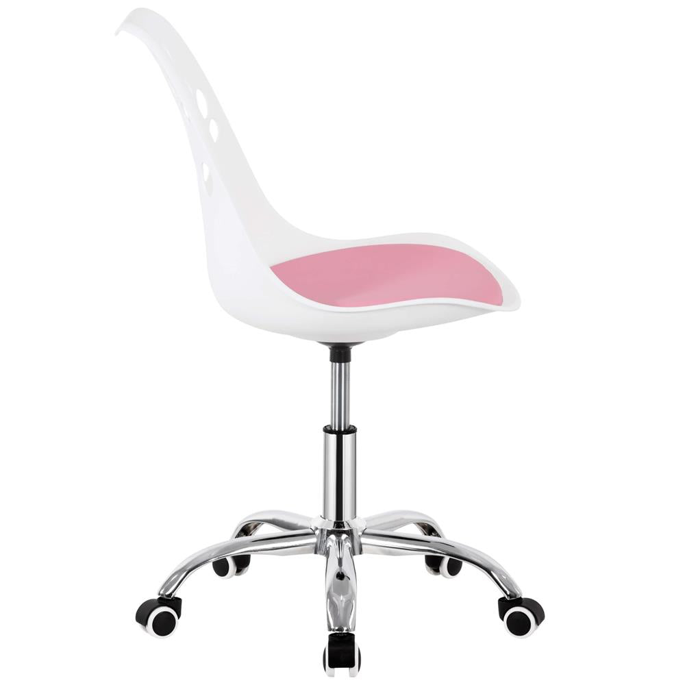 Scaun birou ergonomic, cu sezut din spuma, reglabil pe inaltime, maxim 120 kg, 90x49x48 cm, alb si roz