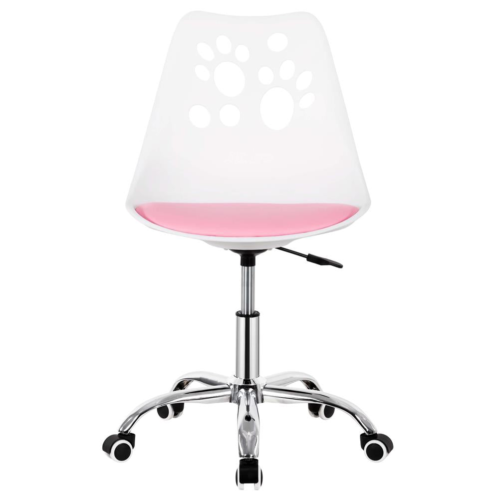 Scaun birou ergonomic, cu sezut din spuma, reglabil pe inaltime, maxim 120 kg, 90x49x48 cm, alb si roz