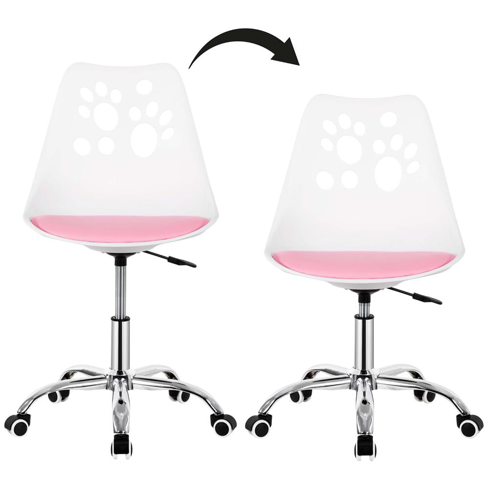 Scaun birou ergonomic, cu sezut din spuma, reglabil pe inaltime, maxim 120 kg, 90x49x48 cm, alb si roz