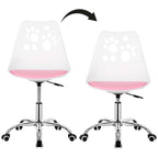 Scaun birou ergonomic, cu sezut din spuma, reglabil pe inaltime, maxim 120 kg, 90x49x48 cm, alb si roz