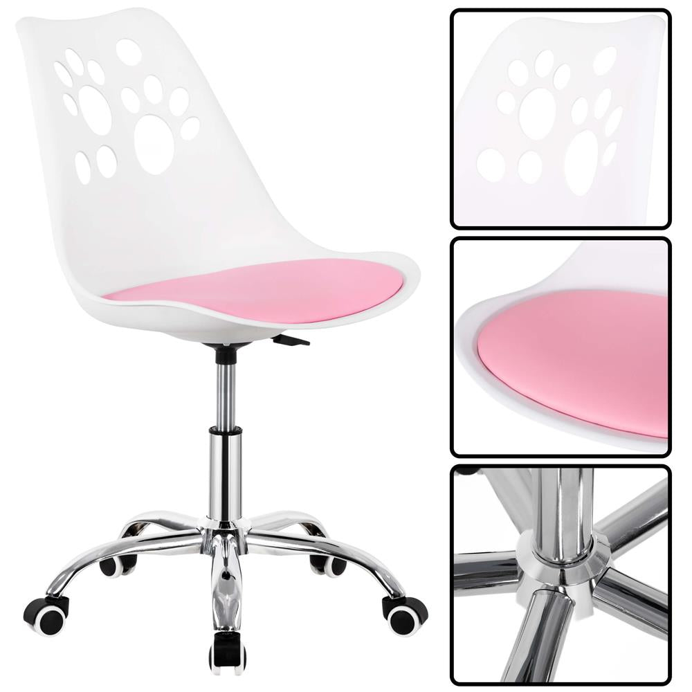 Scaun birou ergonomic, cu sezut din spuma, reglabil pe inaltime, maxim 120 kg, 90x49x48 cm, alb si roz