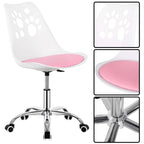 Scaun birou ergonomic, cu sezut din spuma, reglabil pe inaltime, maxim 120 kg, 90x49x48 cm, alb si roz