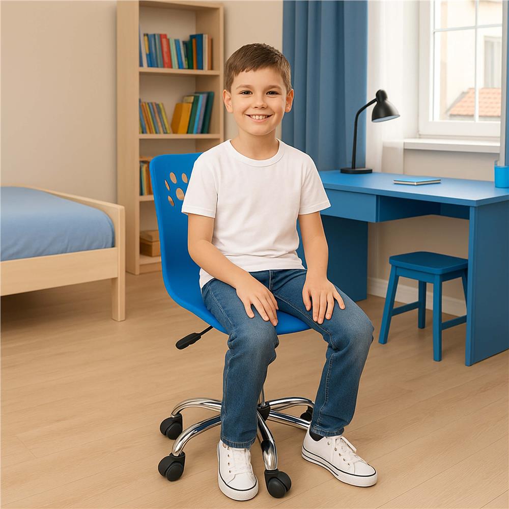 Scaun birou ergonomic, cu sezut din spuma, reglabil pe inaltime, maxim 120 kg, 90x49x48 cm, albastru