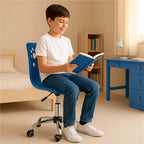 Scaun birou ergonomic, cu sezut din spuma, reglabil pe inaltime, maxim 120 kg, 90x49x48 cm, albastru