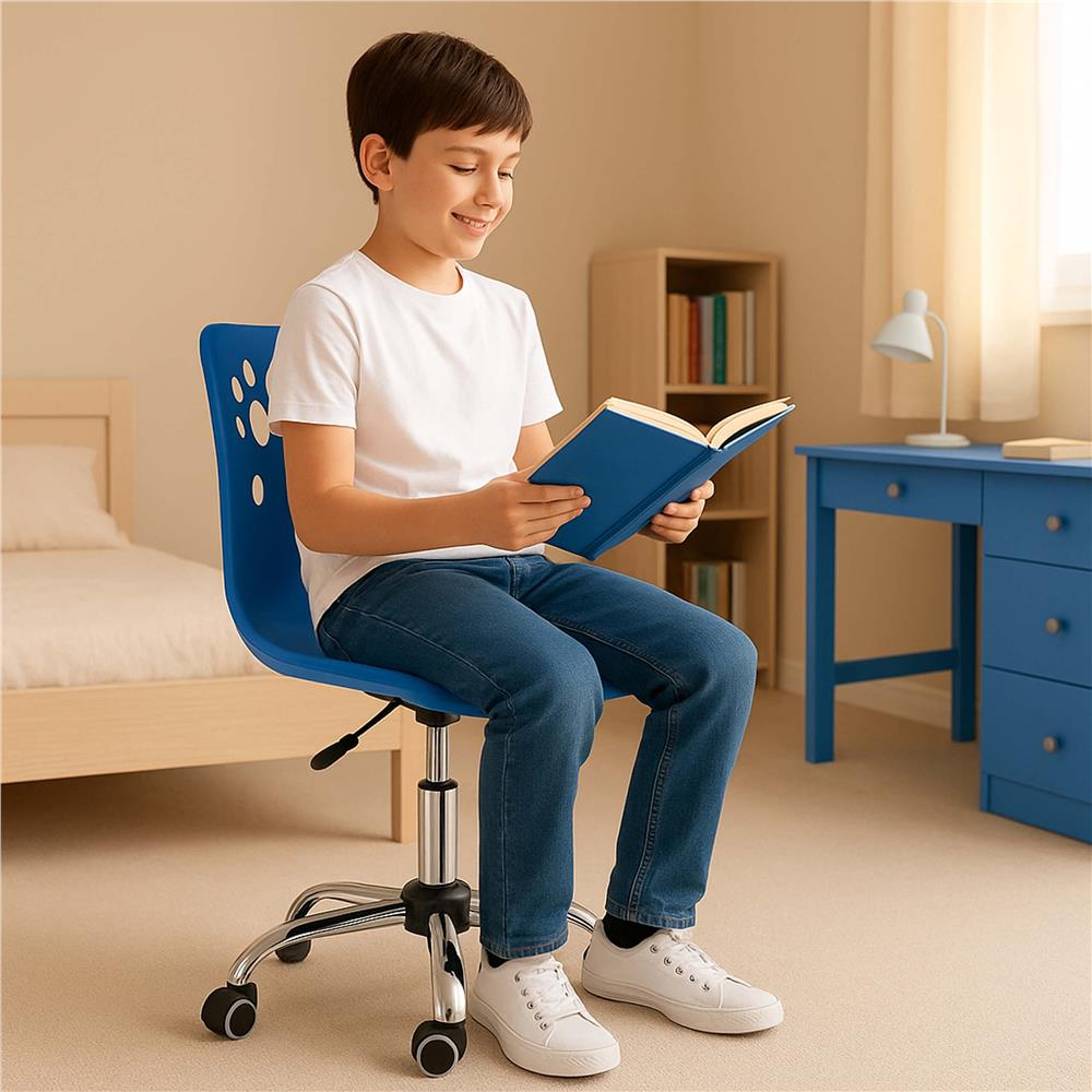 Scaun birou ergonomic, cu sezut din spuma, reglabil pe inaltime, maxim 120 kg, 90x49x48 cm, albastru