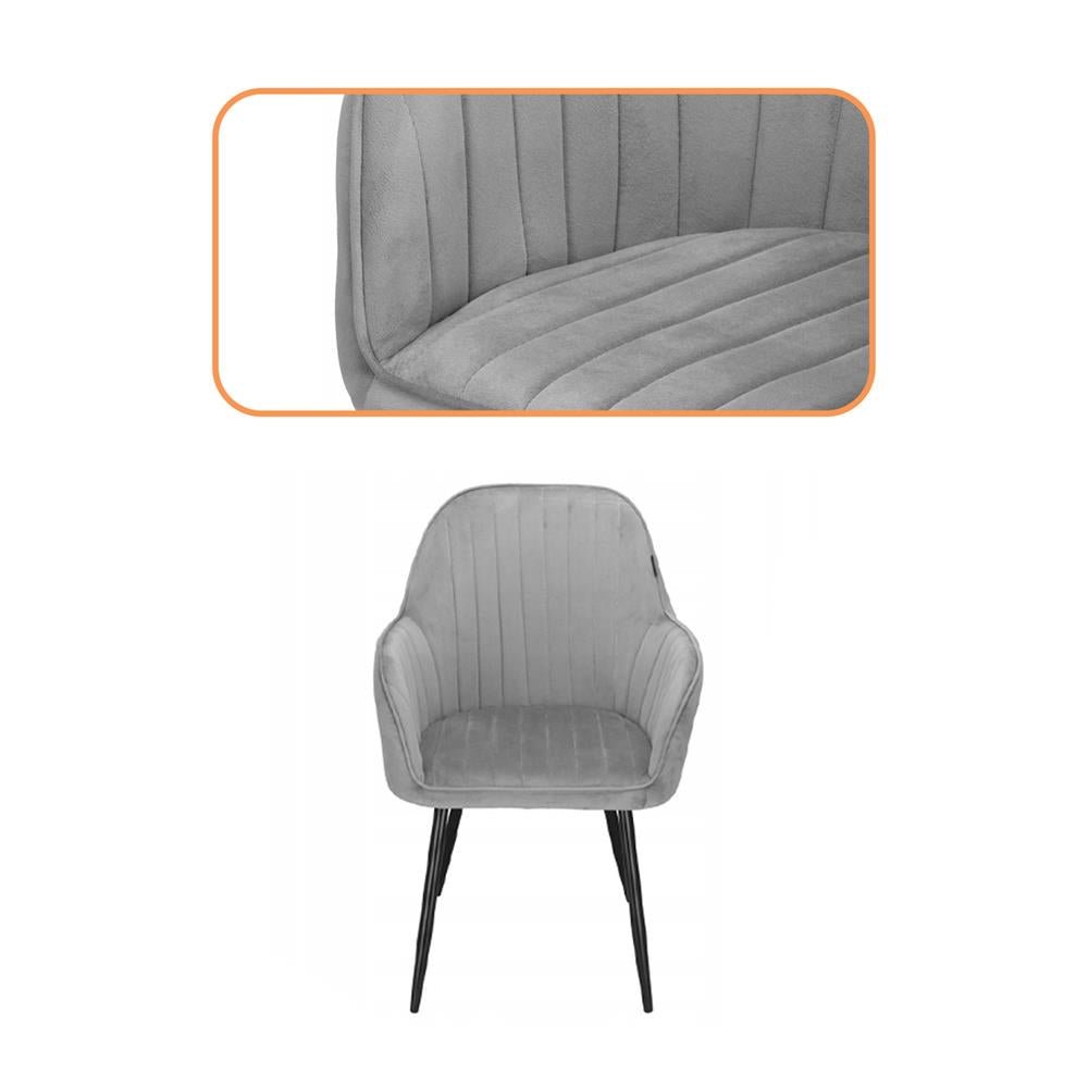 Scaun living tapitat, design modern, catifea, picioare metalice, 85x52x46 cm, gri