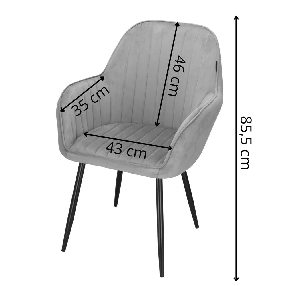 Scaun living tapitat, design modern, catifea, picioare metalice, 85x52x46 cm, gri