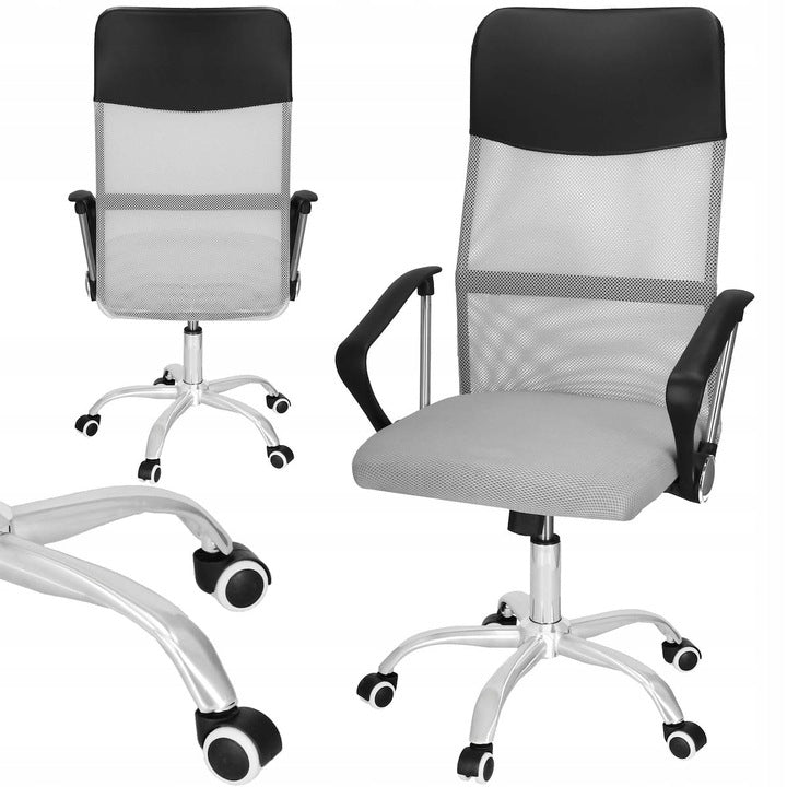 Scaun de birou ergonomic cu reglaj pe inaltime, material tip mesh si ecopiele, 58x60x117 cm, gri
