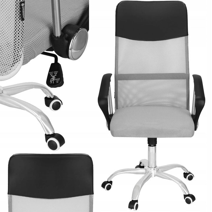 Scaun de birou ergonomic cu reglaj pe inaltime, material tip mesh si ecopiele, 58x60x117 cm, gri