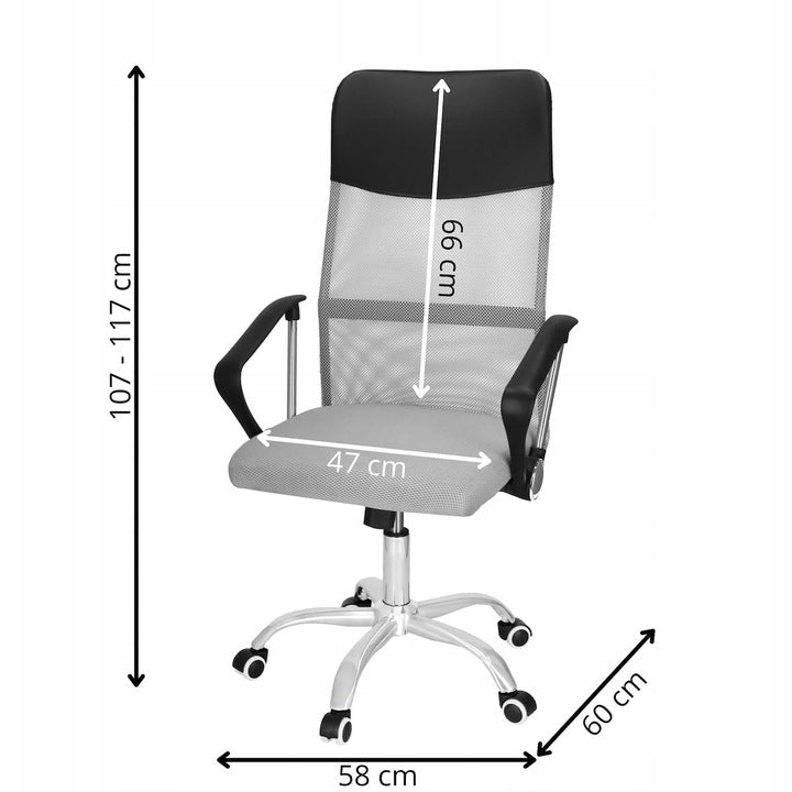Scaun de birou ergonomic cu reglaj pe inaltime, material tip mesh si ecopiele, 58x60x117 cm, gri
