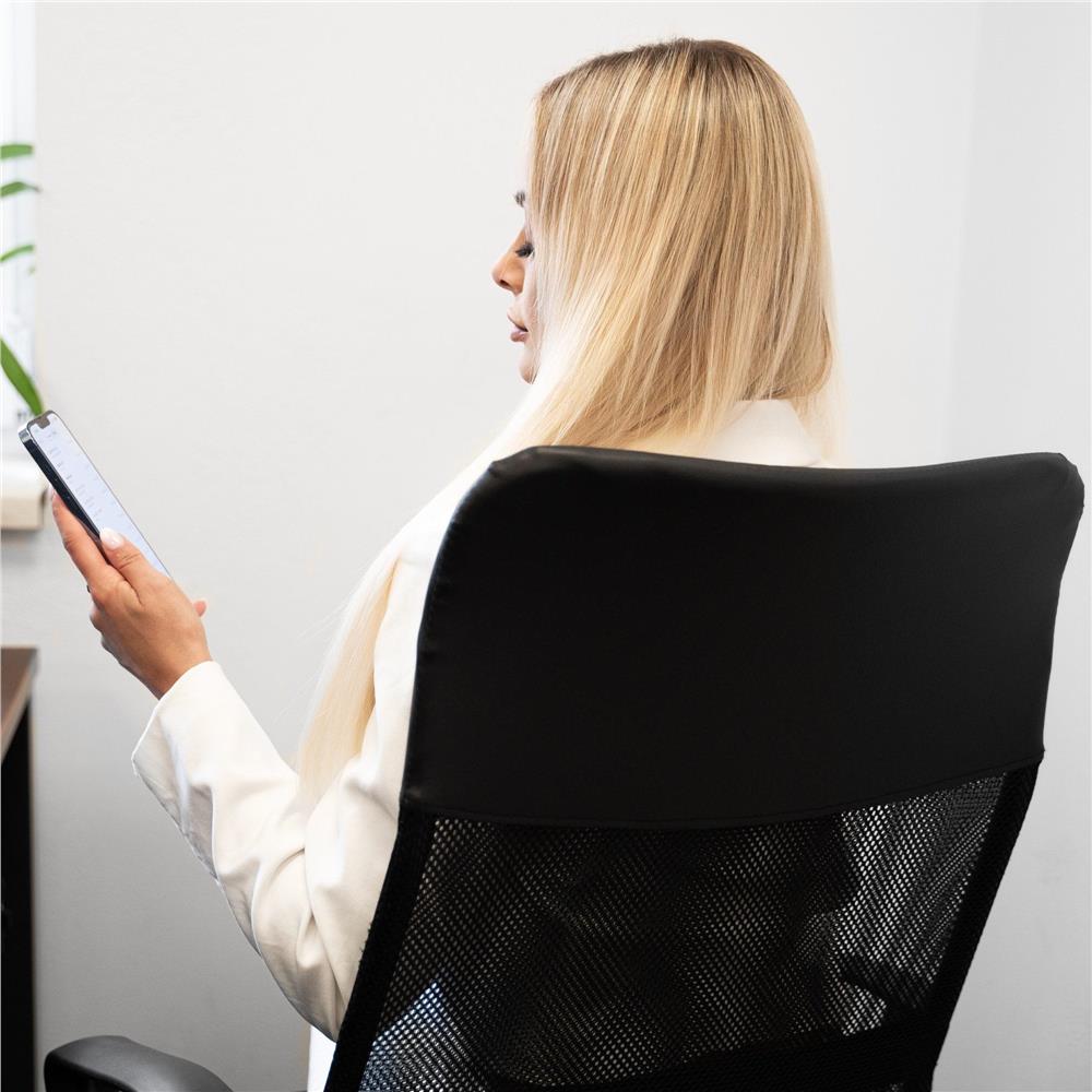 Scaun birou reglabil, ergonomic, cu spatar din microplasa respirabila si baza metalica cromata, 117x58x60 cm, negru