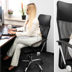 Scaun birou reglabil, ergonomic, cu spatar din microplasa respirabila si baza metalica cromata, 117x58x60 cm, negru