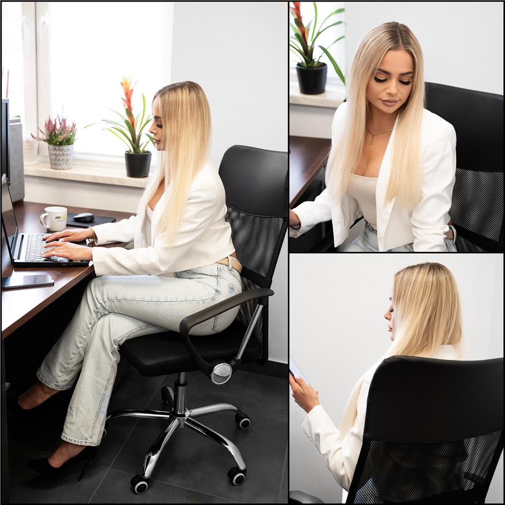 Scaun birou reglabil, ergonomic, cu spatar din microplasa respirabila si baza metalica cromata, 117x58x60 cm, negru