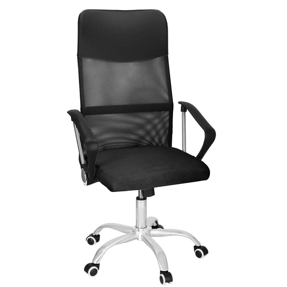 Scaun birou reglabil, ergonomic, cu spatar din microplasa respirabila si baza metalica cromata, 117x58x60 cm, negru