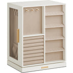 SONGMICS Cutie bijuterii rotativa 360°, cu 5 sertare si ferestre, MDF si catifea, 22x16x29 cm, alb