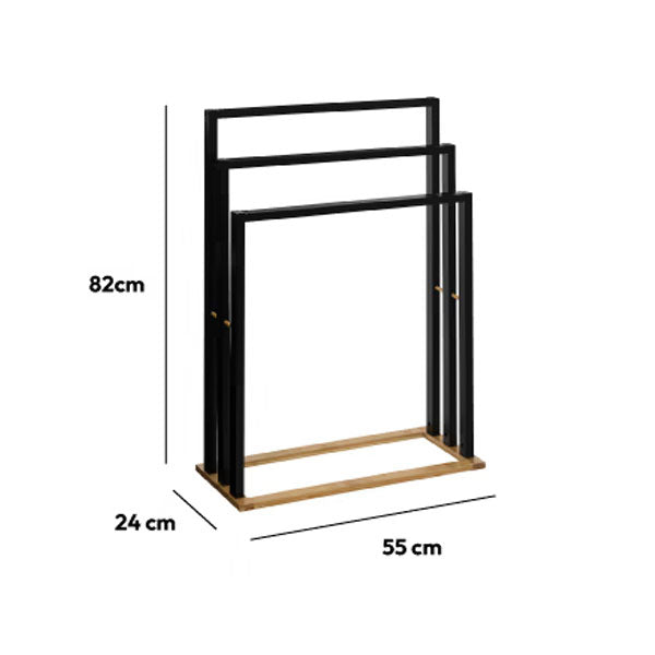 Suport prosoape 5Five Natureo cu 3 brate, 55x24x82 cm, MDF si bambus, negru