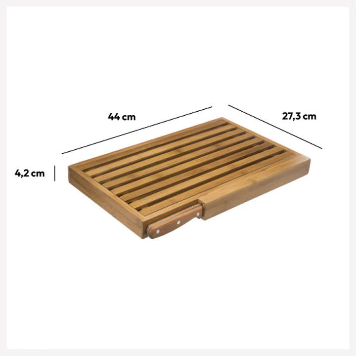 Tava pentru taiat paine Atmosphera din bambus cu cutit inclus, 44x27 cm, bej