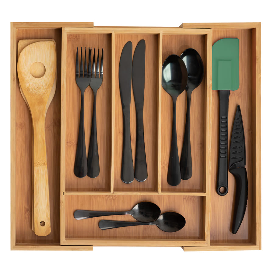 Organizator extensibil tacamuri 5Five din bambus cu 6 compartimente, 35x39x4 cm, natur