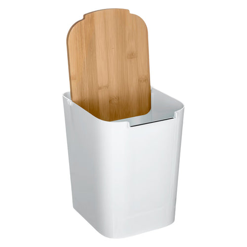 Cos gunoi 5Five Natureo cu capac, polipropilena si bambus, 5 litri, 22x19x24 cm, alb